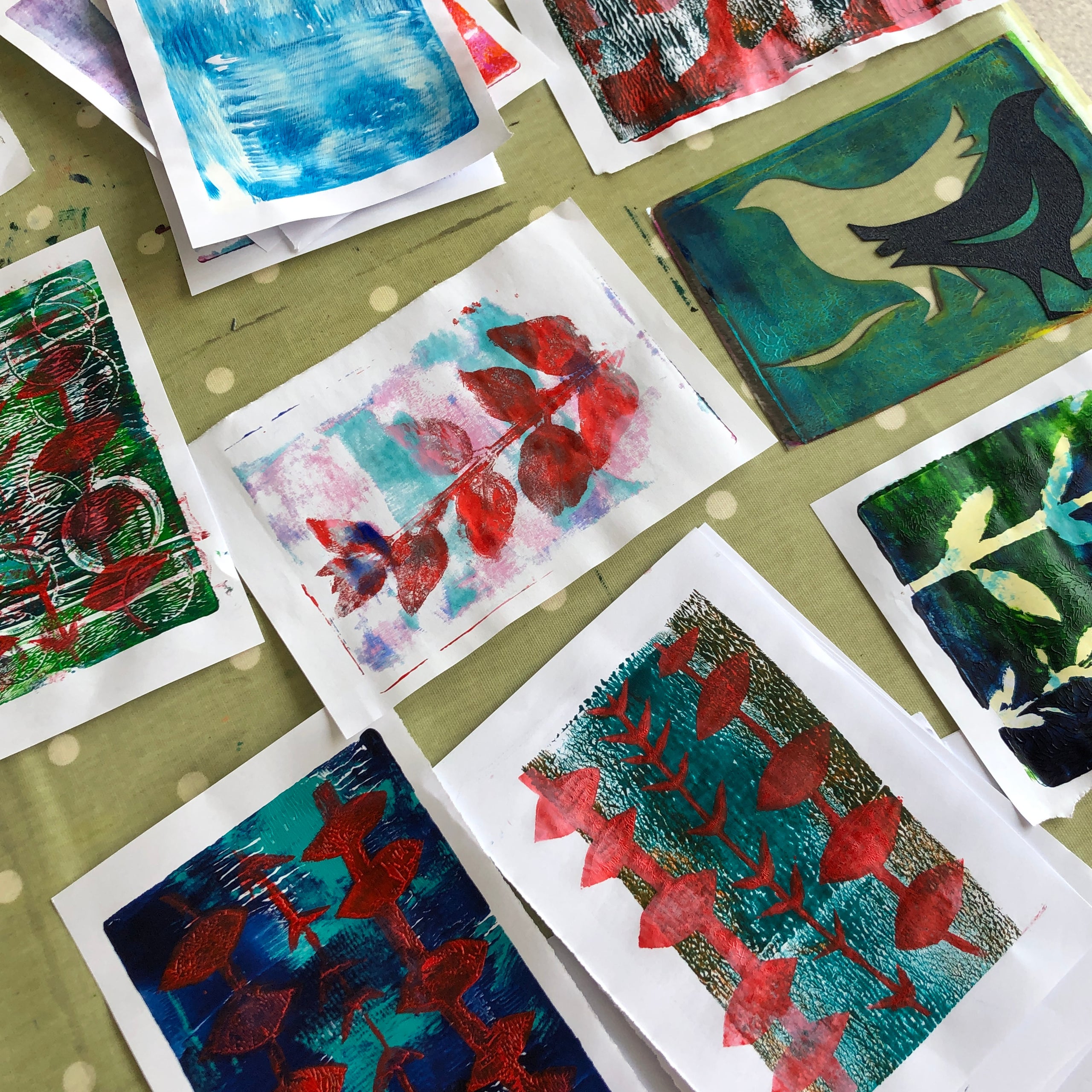 Mono Printing with Gelli Plates / Stencils and Stamps, Tree House